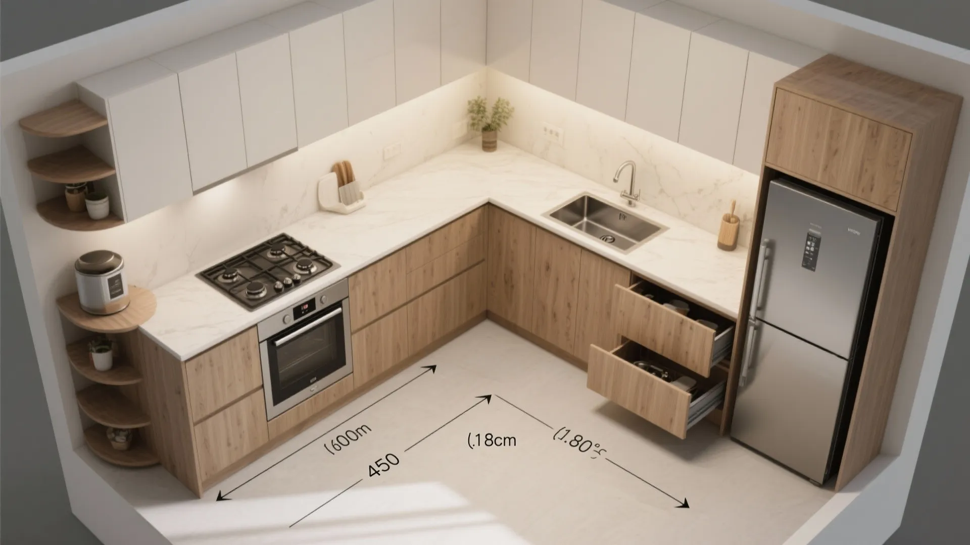 L-shaped kitchen that unlocks the work triangle