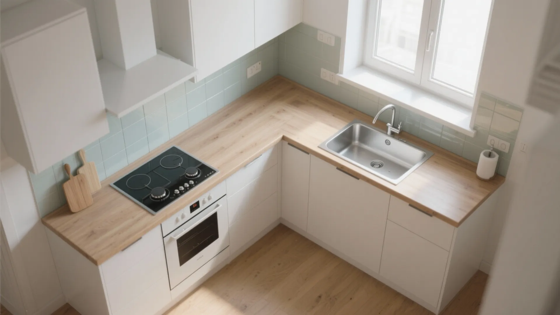 2) L-Shaped Kitchen to Free Counter Run and Circulation