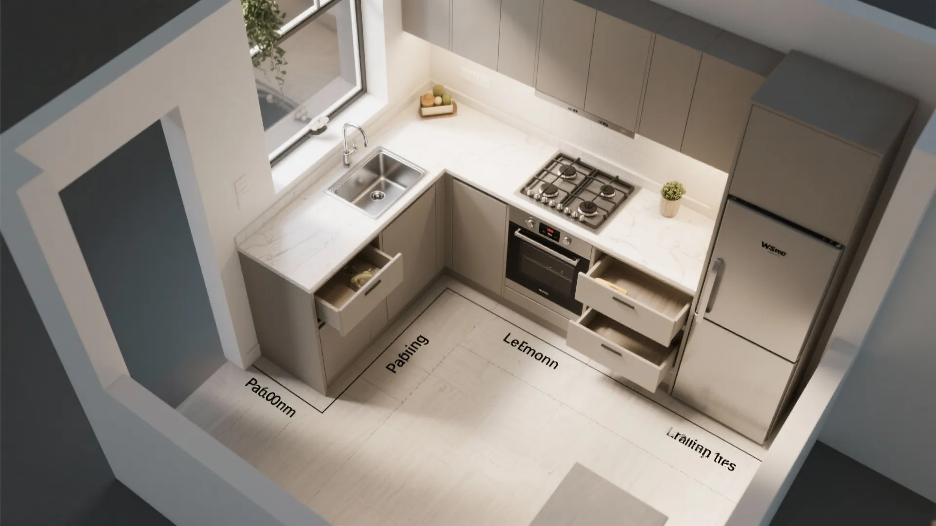 L-shaped kitchen that frees more counter space