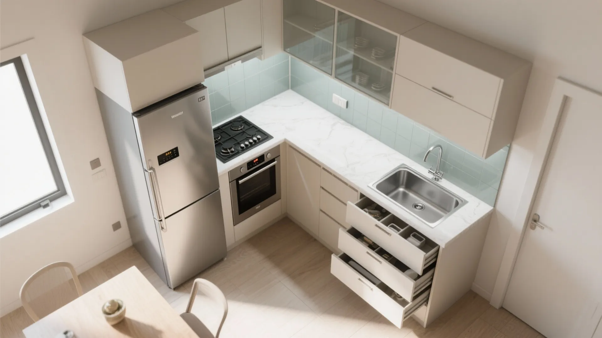 L-Shaped Kitchen Layout to Free Counter Space