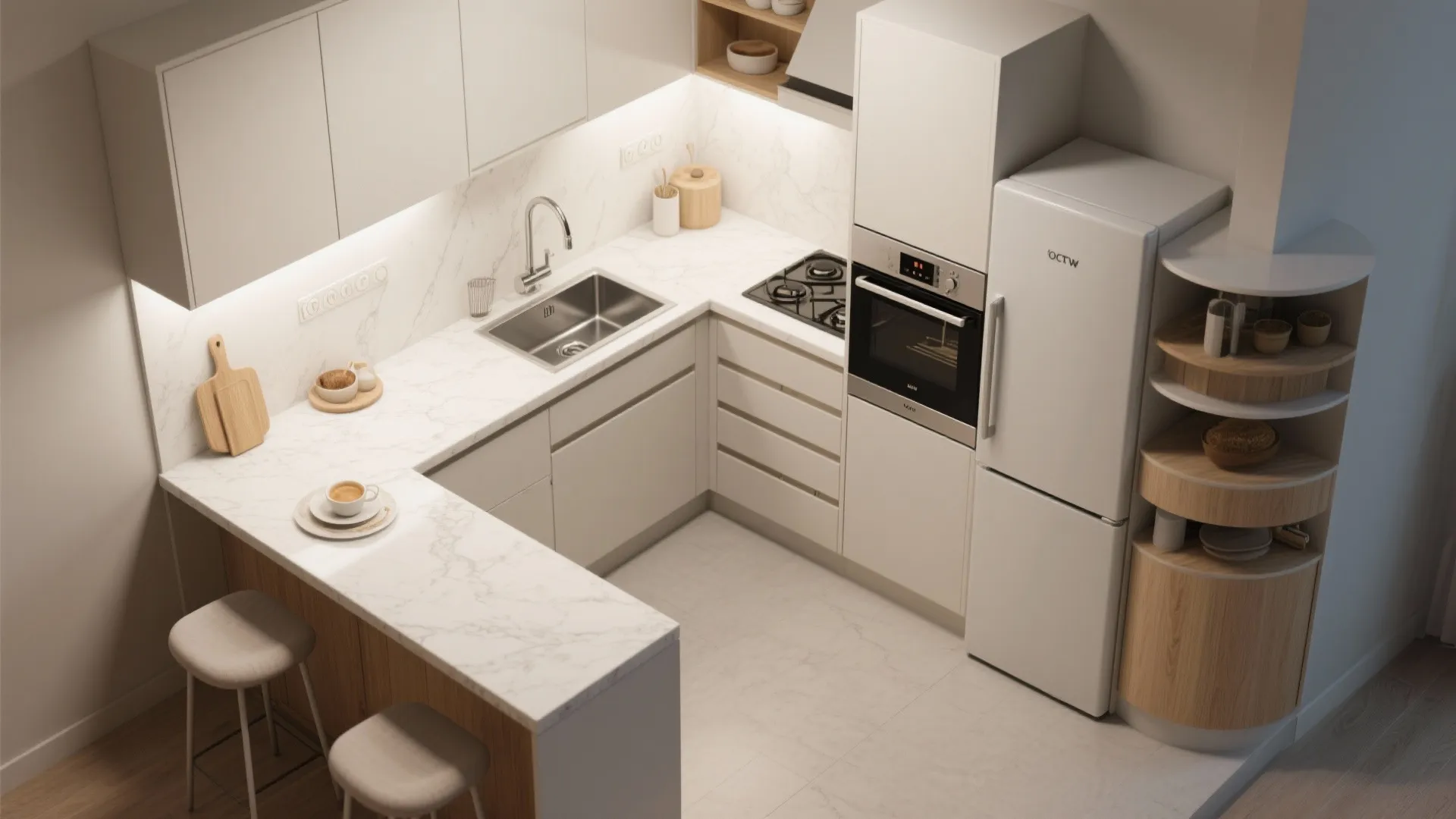 Smart L-Shaped Kitchen with Breakfast Ledge