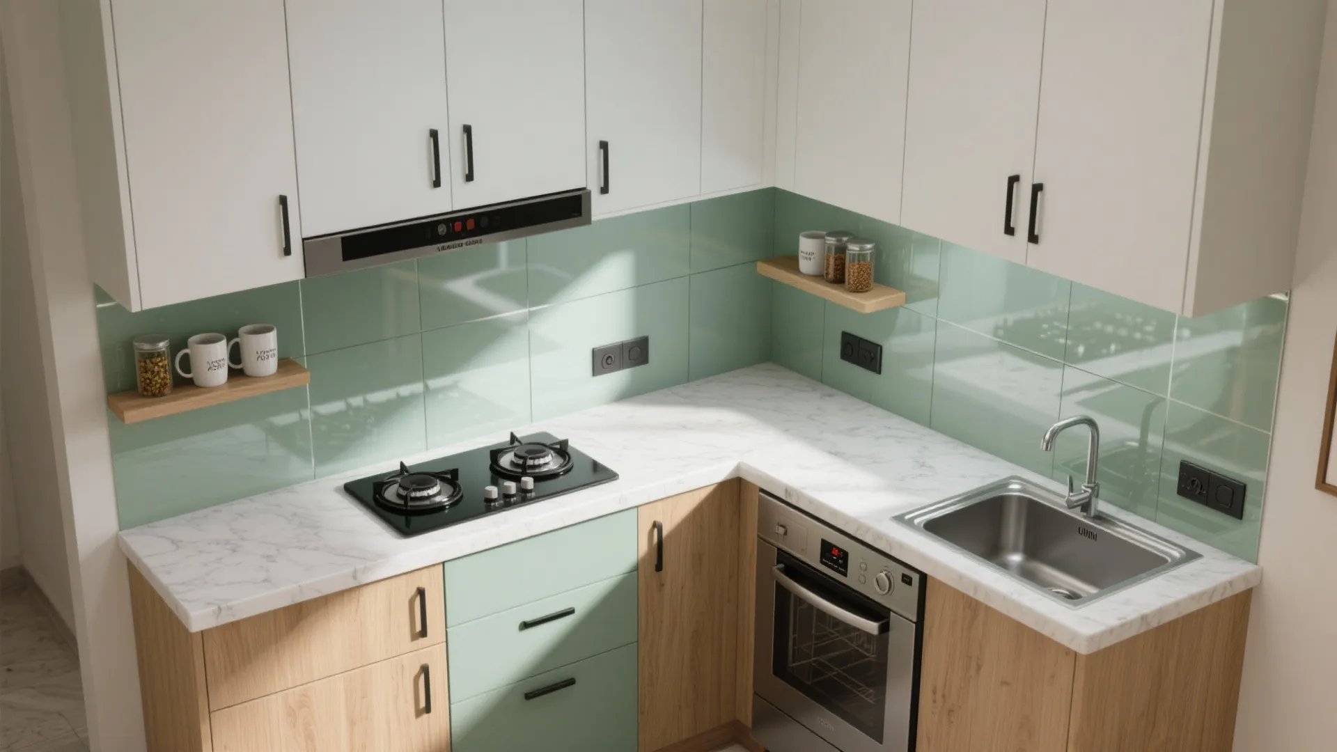 Compact L-Shaped Kitchen and Vertical Storage