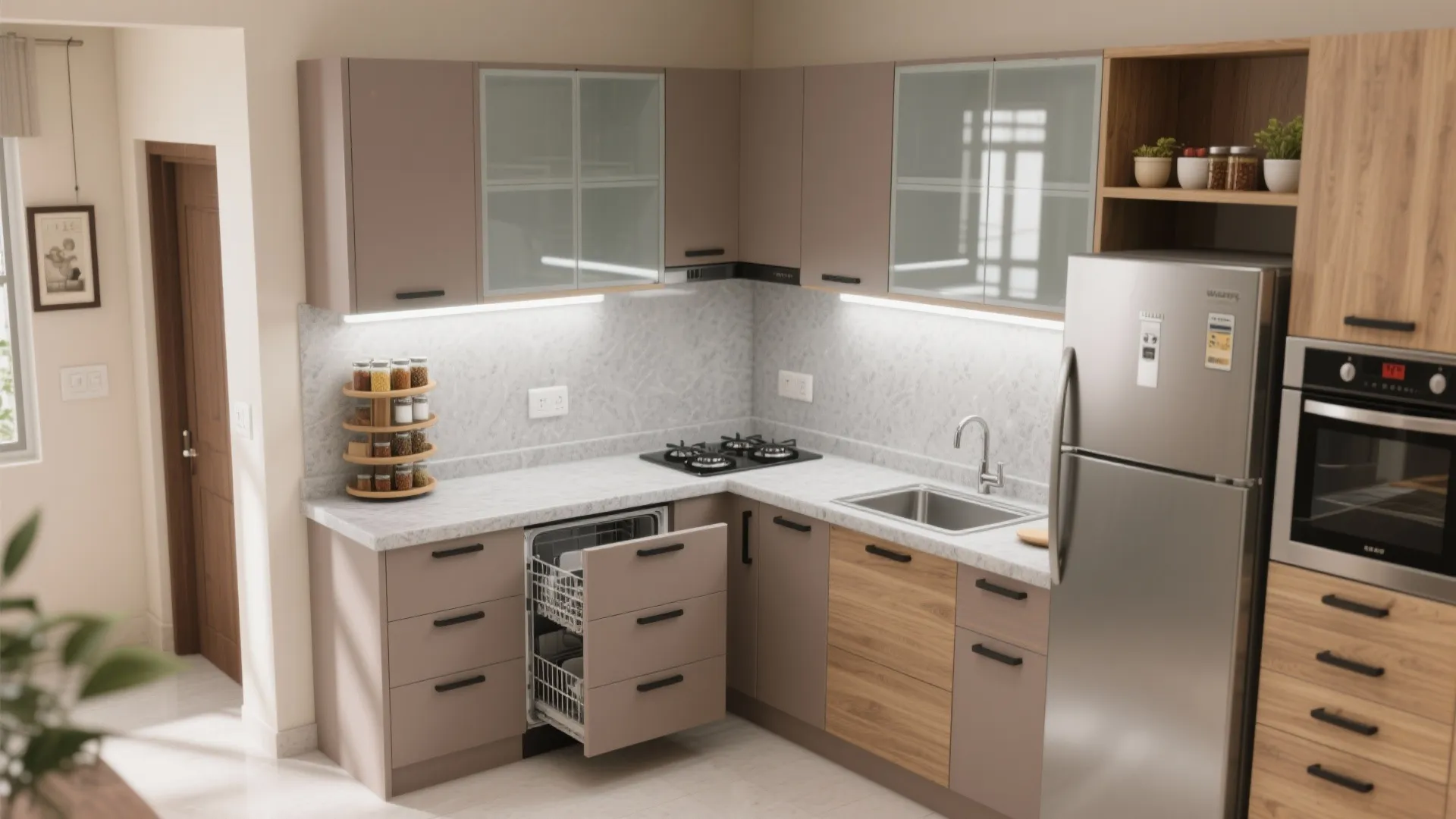 [Section: Inspiration 1] L-Shaped Modular Kitchen That Works Hard
