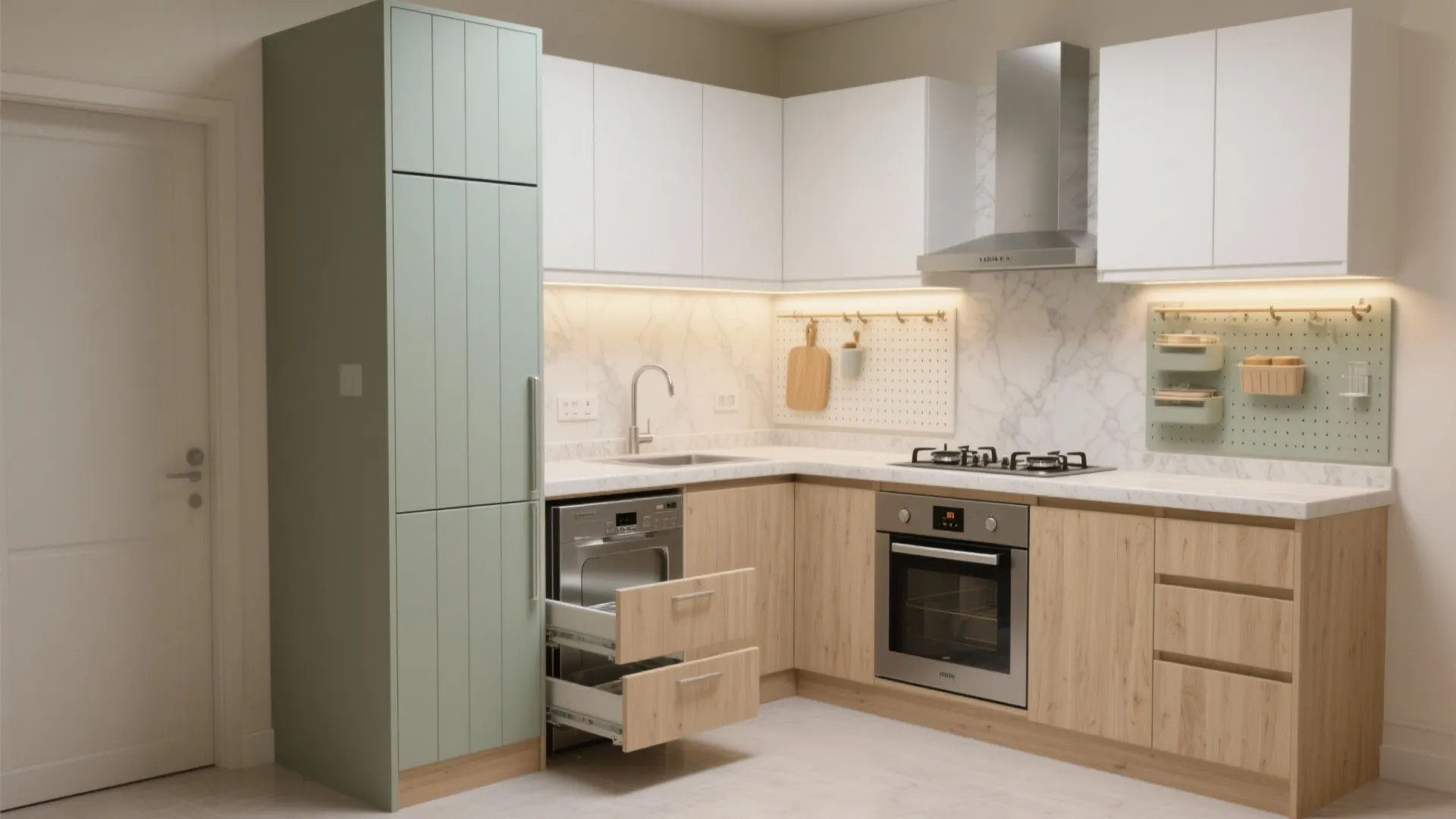Minimalist modular kitchen with vertical storage