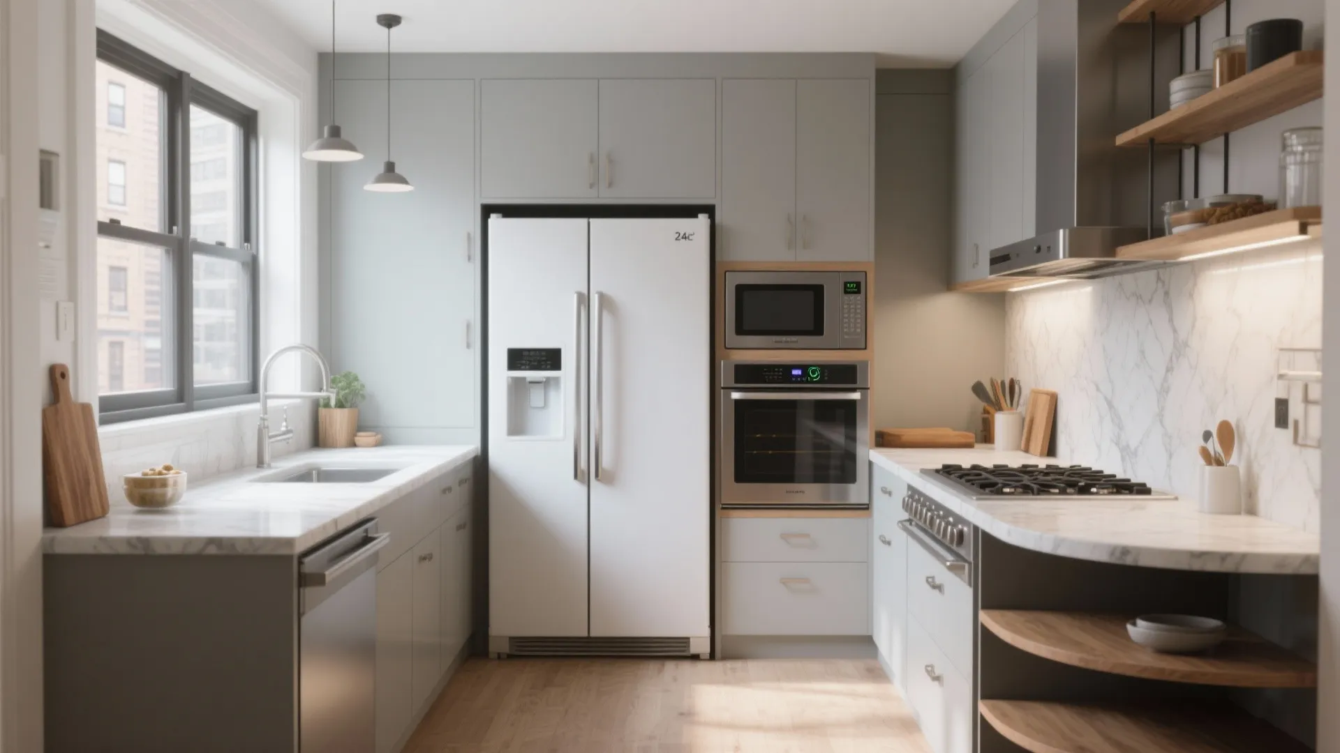 L-Shaped Kitchen with Compact, High-Function Appliances