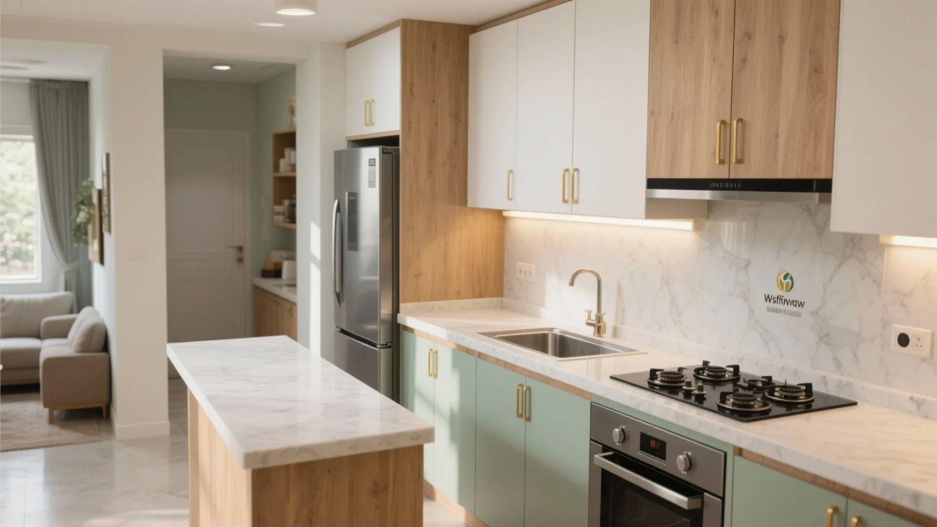 1) L-shaped kitchen efficiency that doesn’t crowd the living