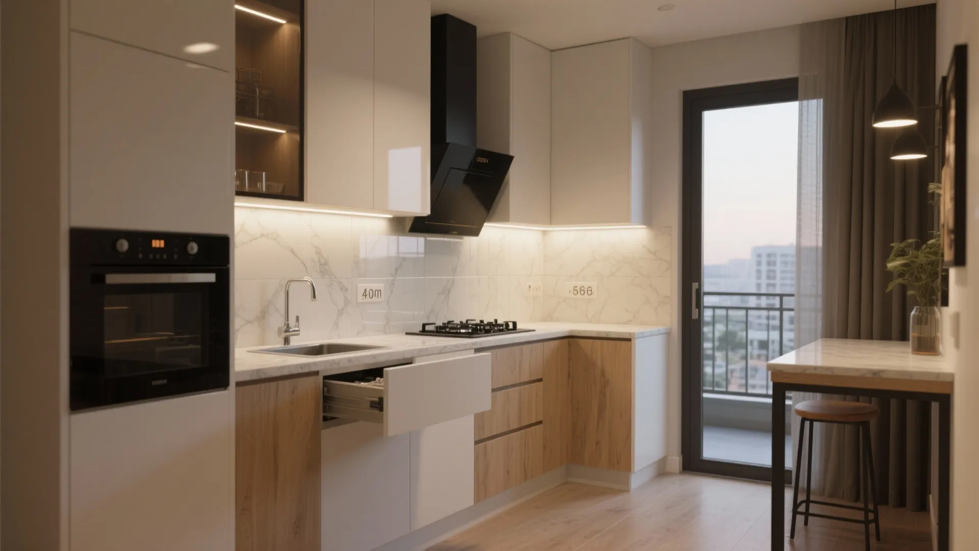 L-shaped 1 BHK kitchen with vertical zones