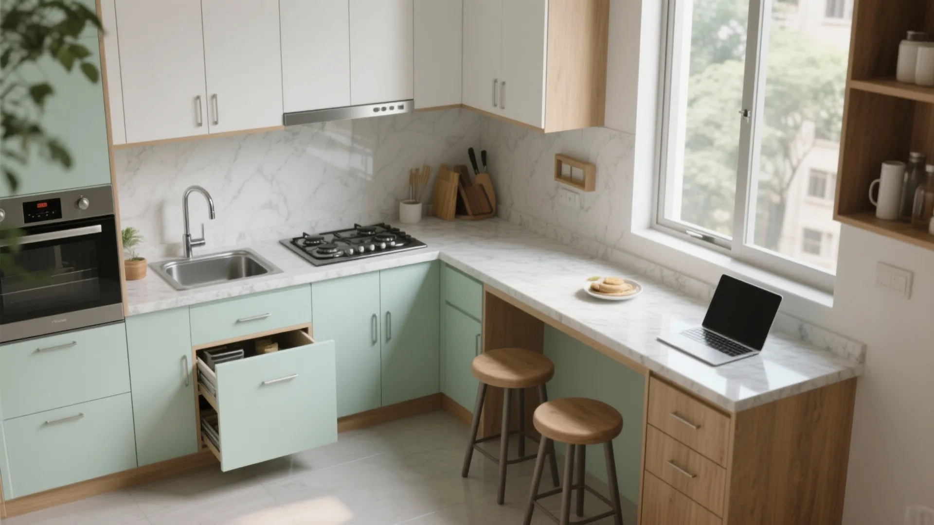 1) L-shaped kitchen that actually works