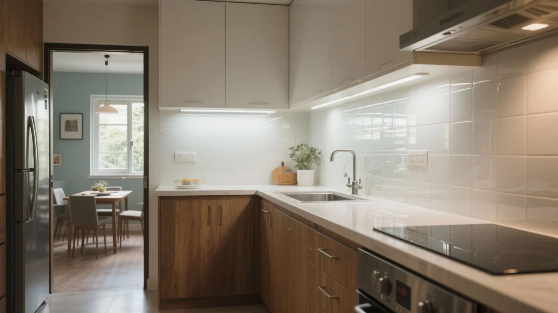 Efficient L-Shaped Kitchen With a Light Backsplash