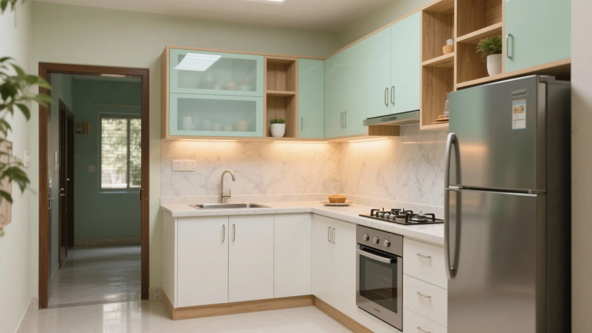 1) L-shaped small kitchen layout