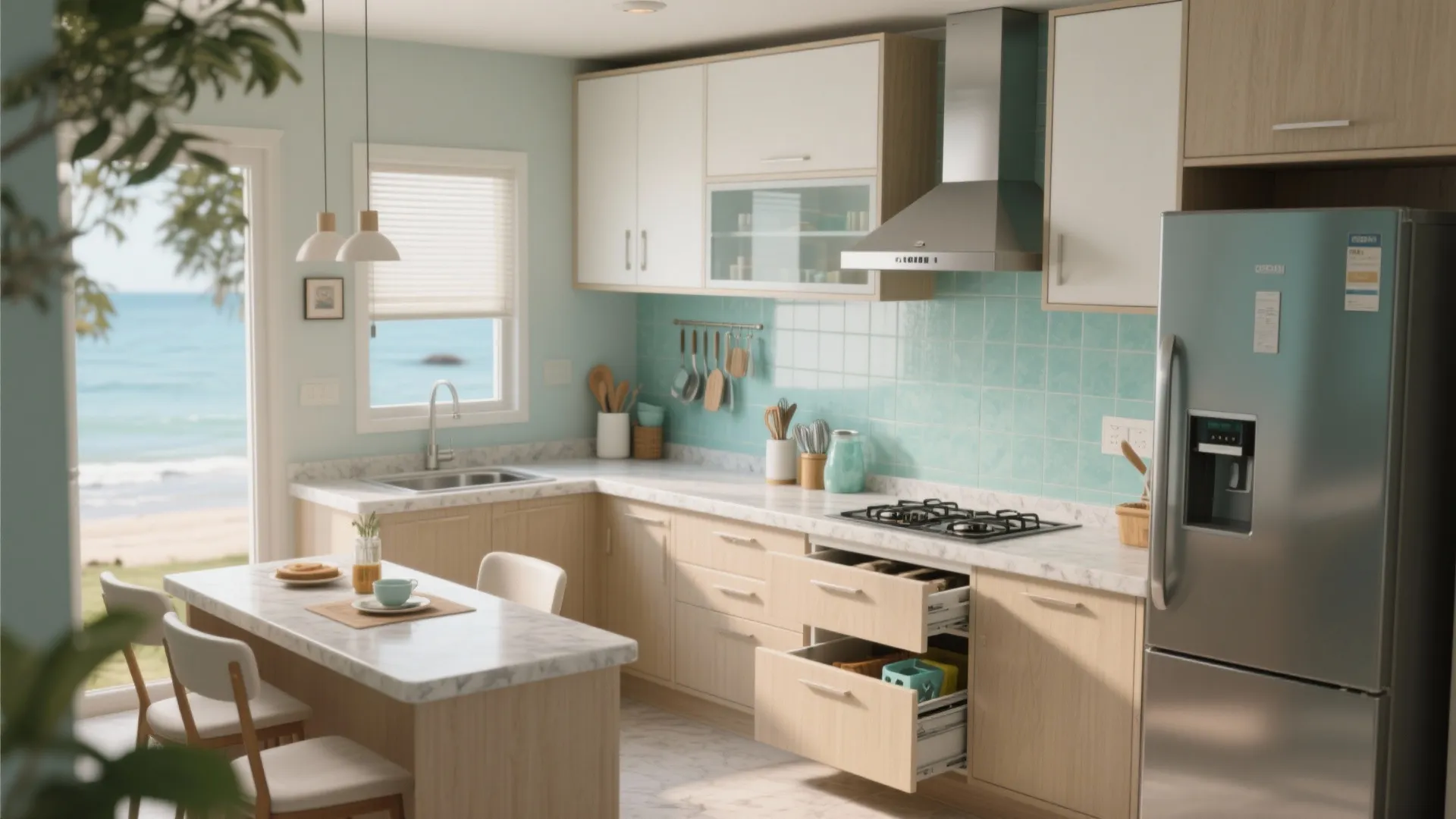 Compact L-Shaped Kitchen with Pocket Storage