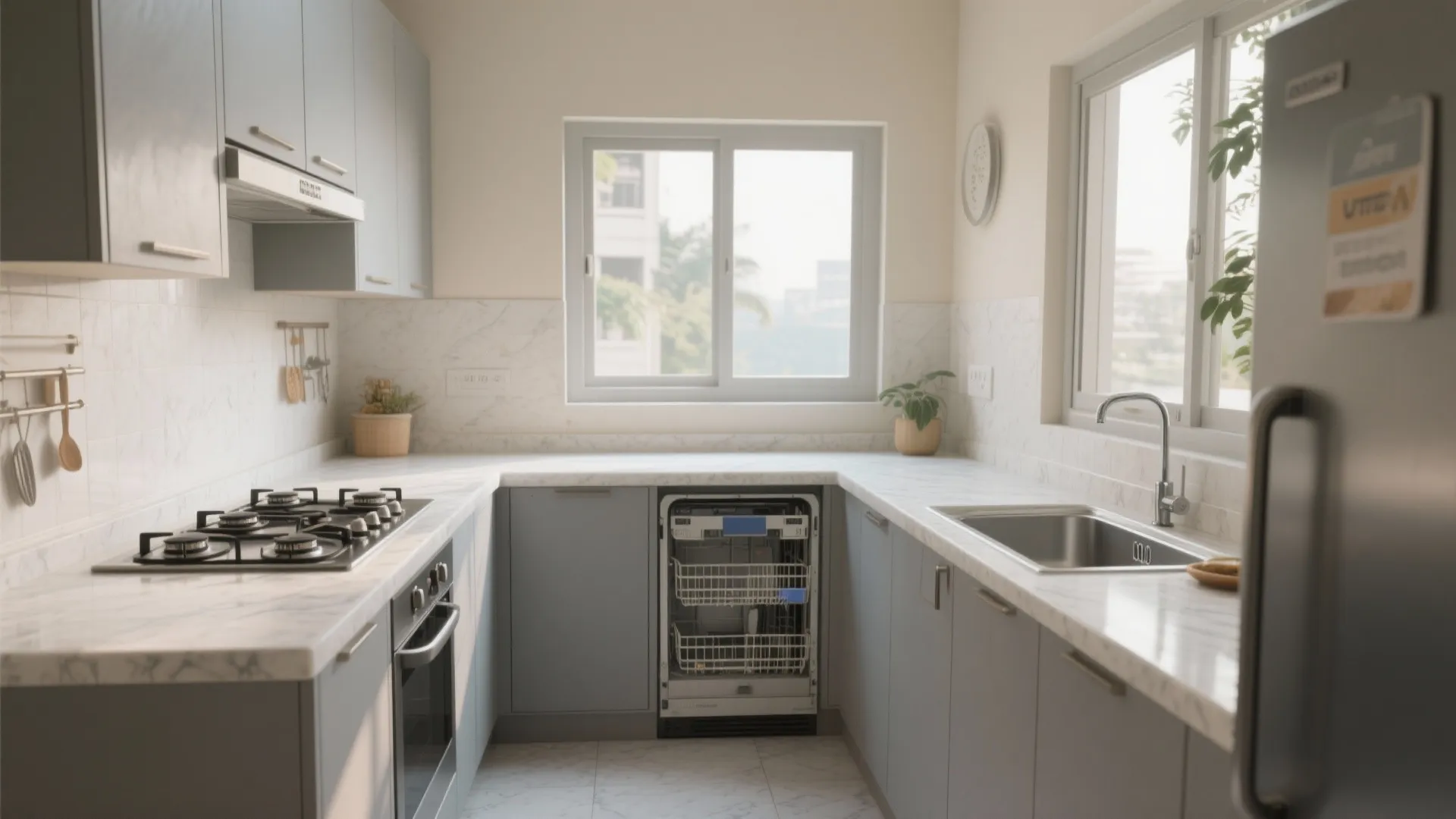 L-Shaped Small Kitchen Layout That Works with Utilities