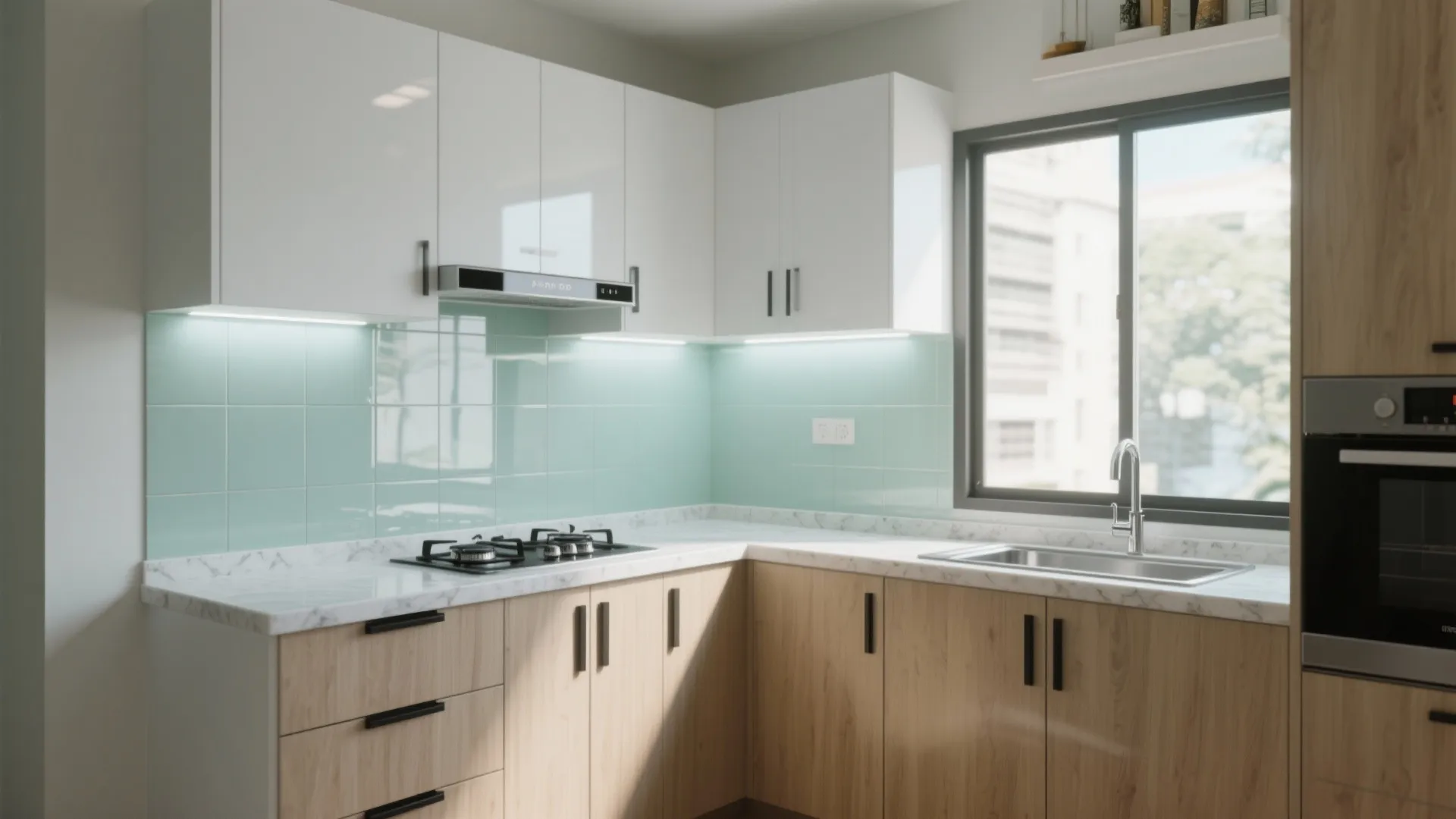 Compact Kitchen: L-Shaped, Light, and Efficient