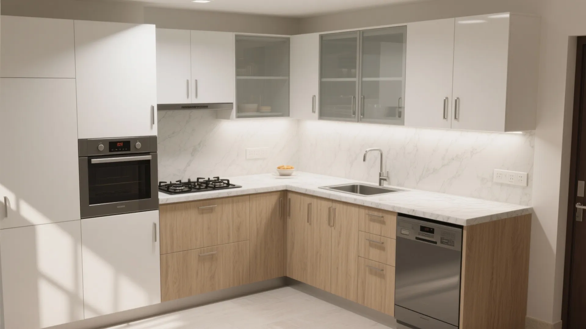 An L-shaped modular kitchen that flows