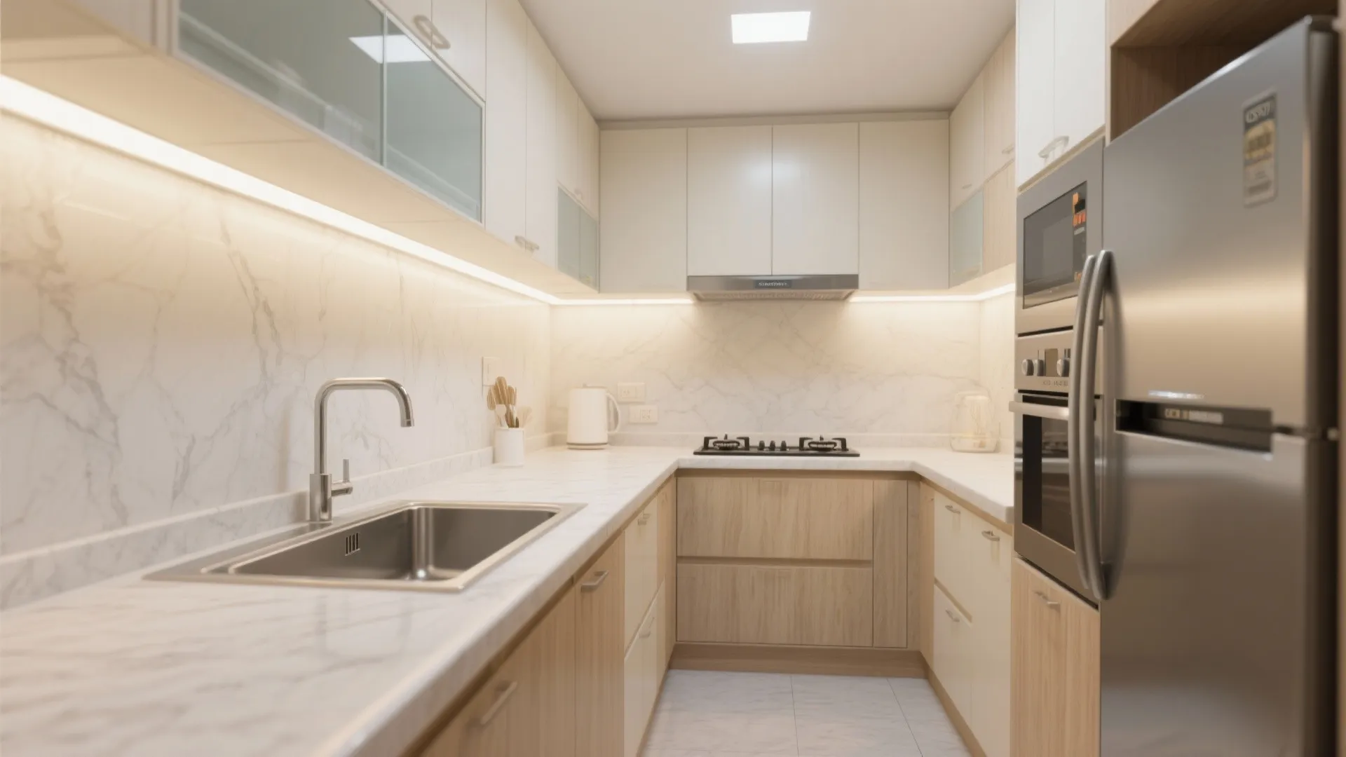 L-shaped small kitchen layout, tuned for real workflow