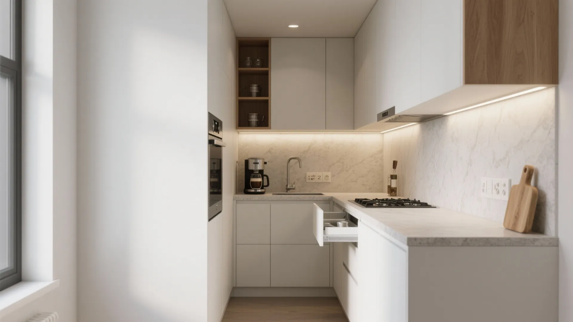 L-shaped micro-kitchen that works harder