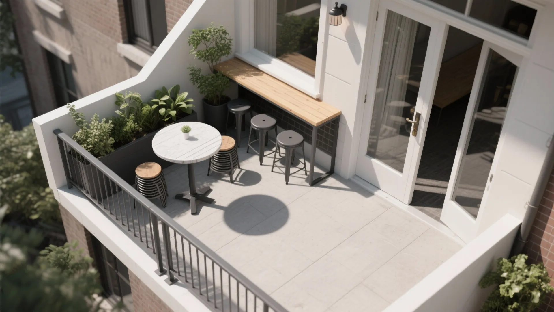 Smart L-Shaped Layout for a Tiny Front Balcony