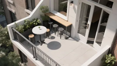 Modern Balcony Design with Outdoor Dining & Greenery