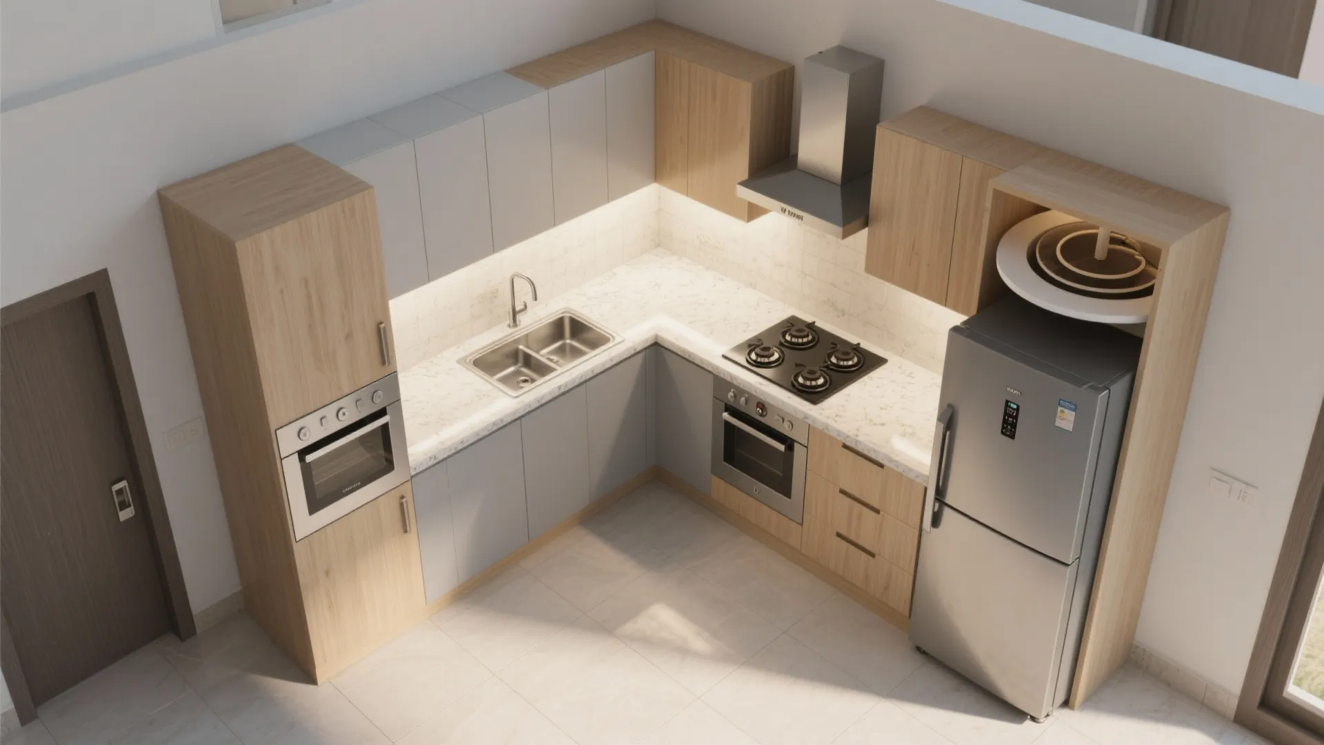 L-shaped small kitchen layout, tuned for real workflow