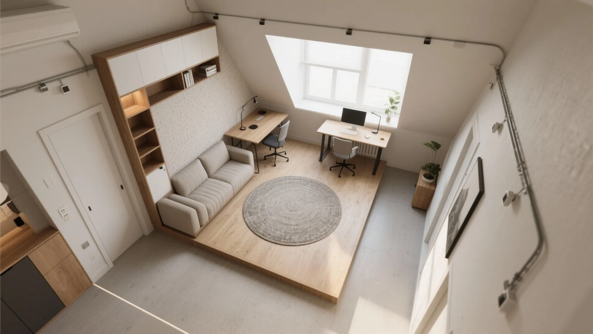 L-Shaped Multi-Zone Layout to Make One Room Do Three Jobs