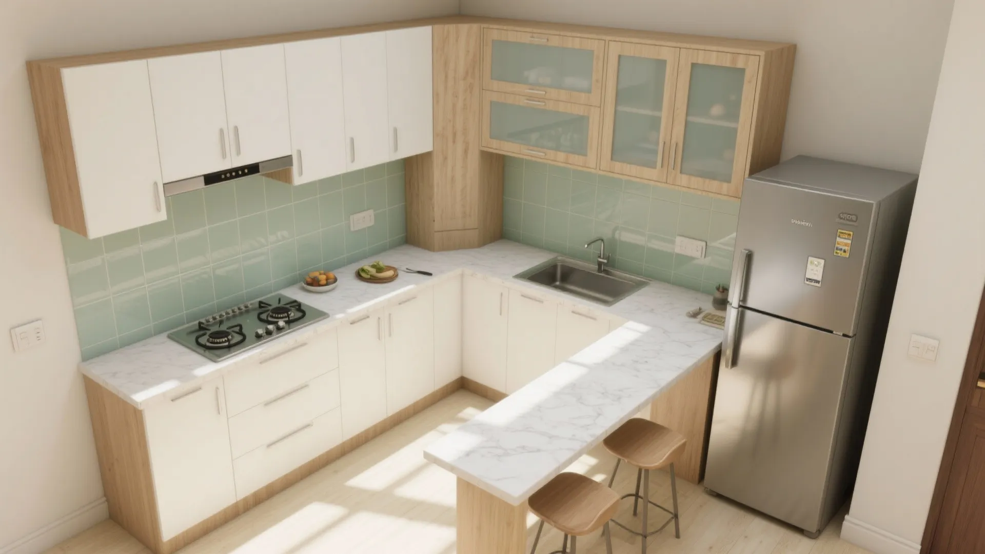 L-shaped small kitchen layout