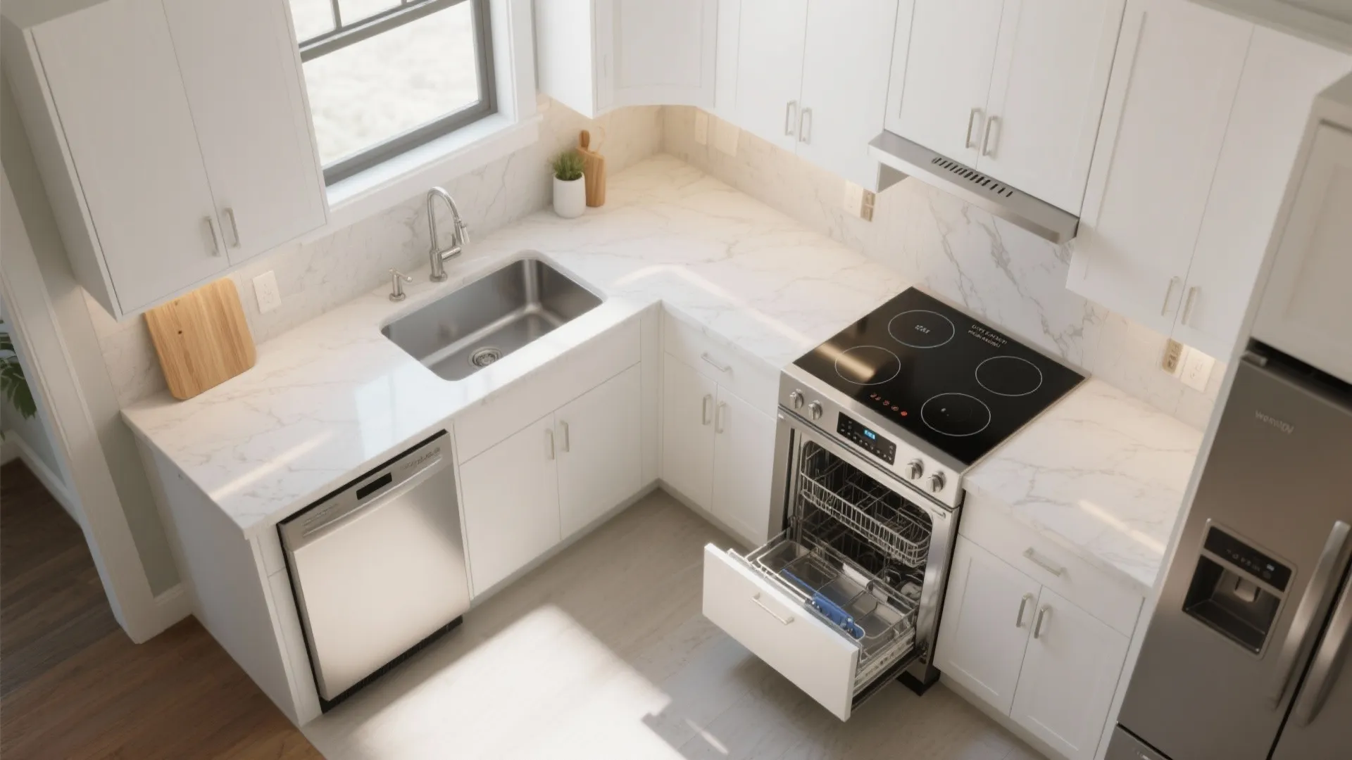 L-shaped small kitchen layout that works harder