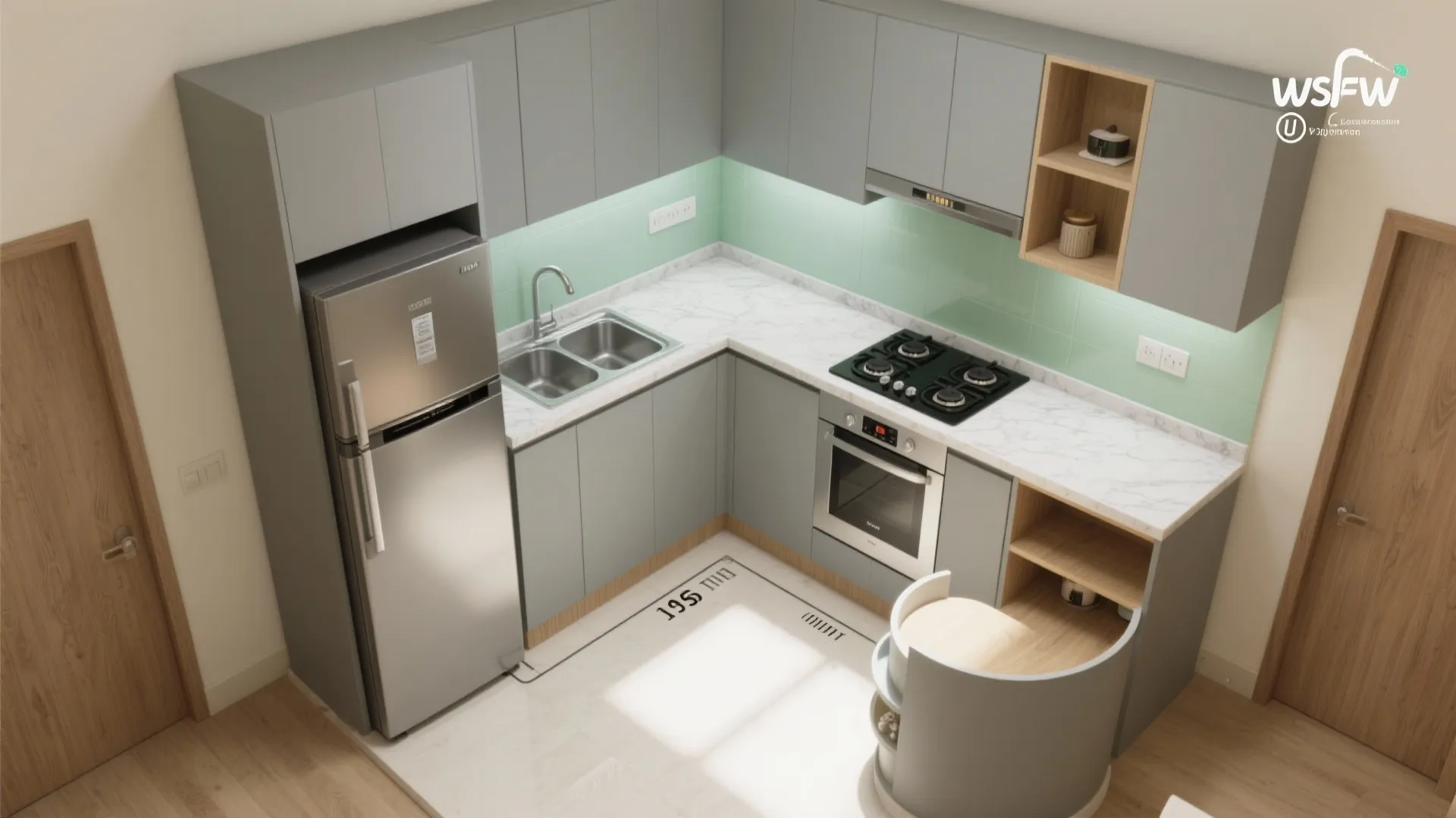 L-shaped layout for tight kitchens