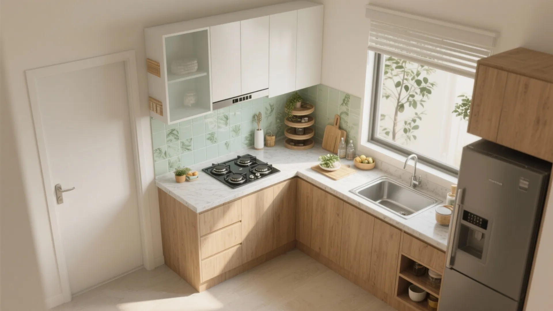 L-shaped small kitchen layout for calm, efficient cooking