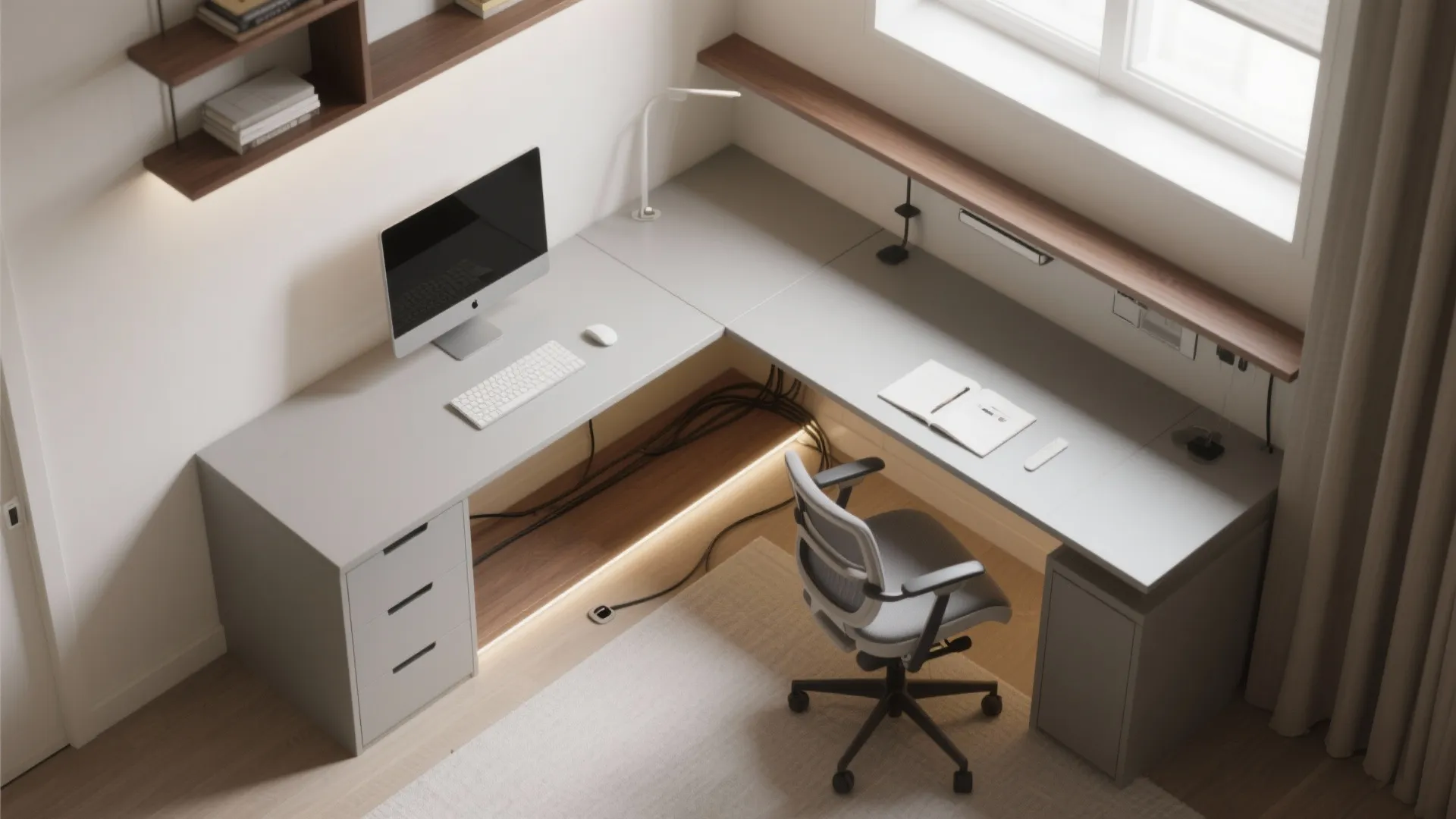 L-shaped micro study layout for maximum surface area