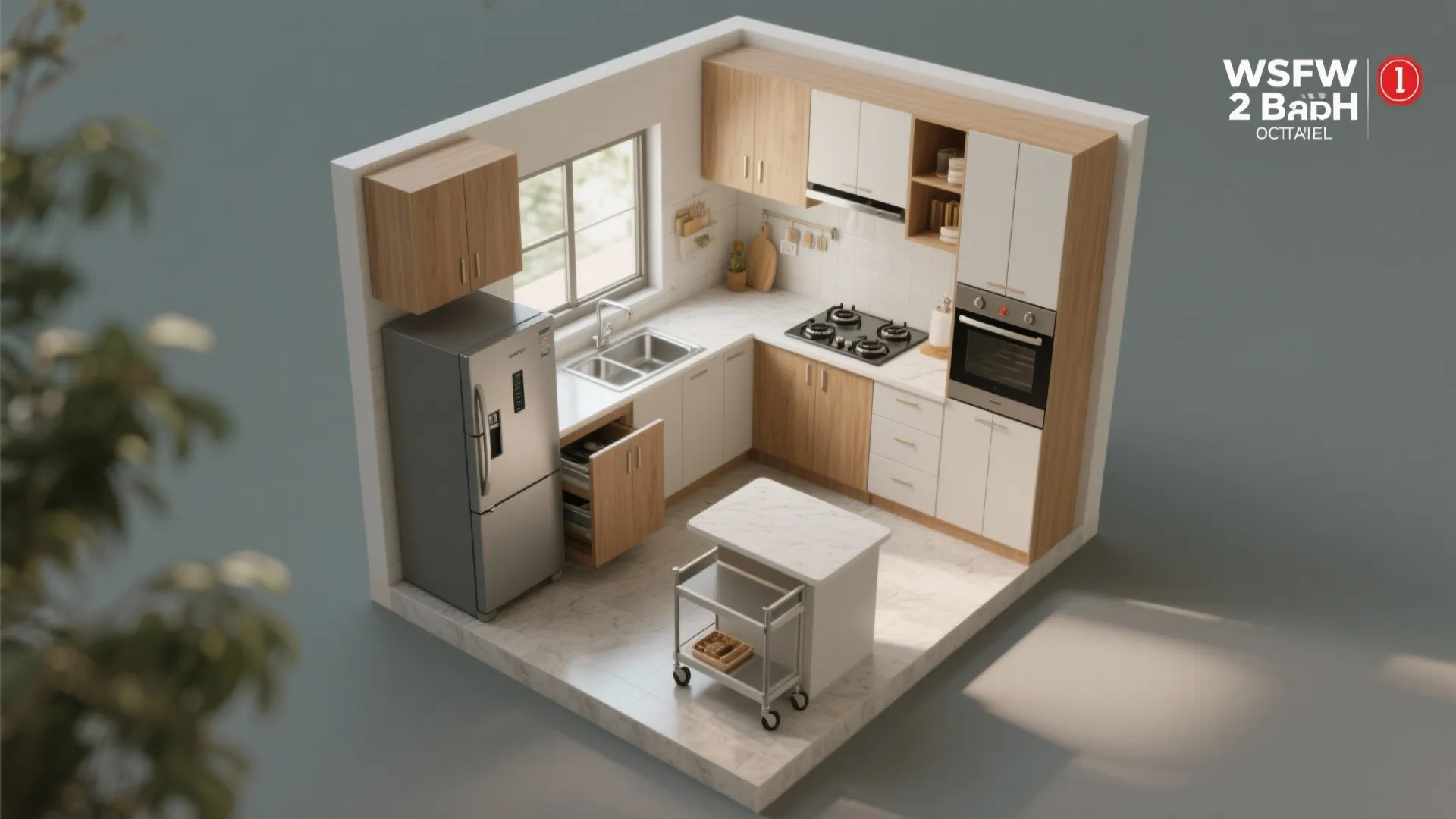 L-shaped small kitchen layout that flows