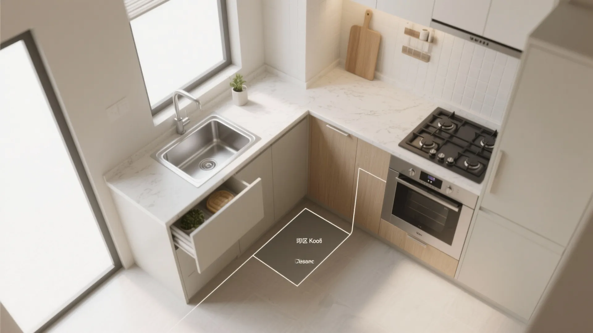 L-Shaped Layout That Frees Counter Space