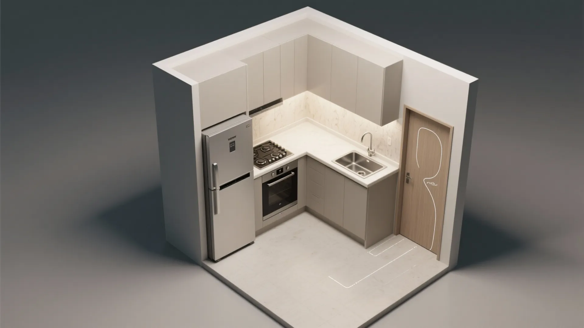 L-shaped layout to unlock prep space