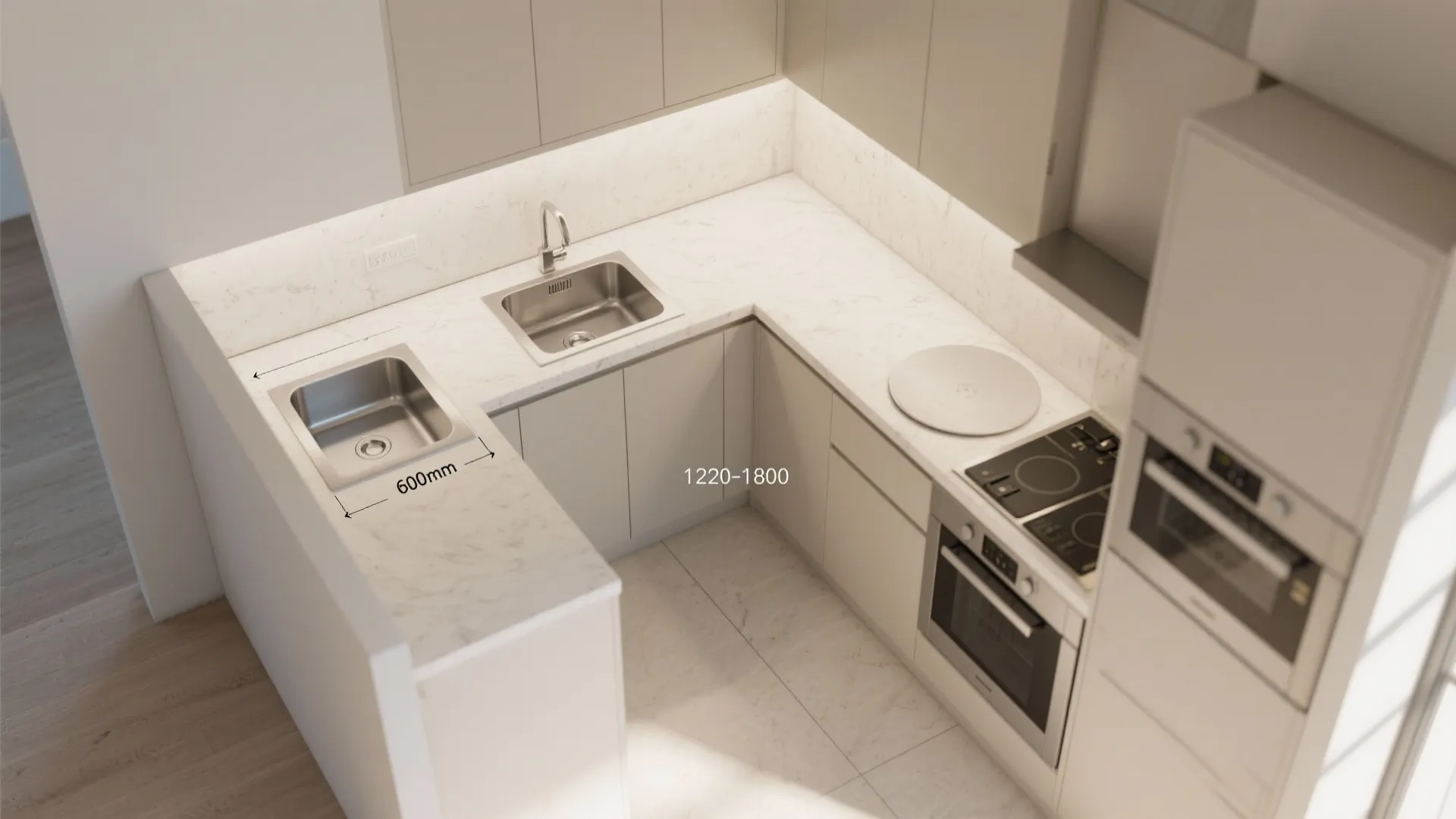 L-shaped micro layout that prioritizes prep space