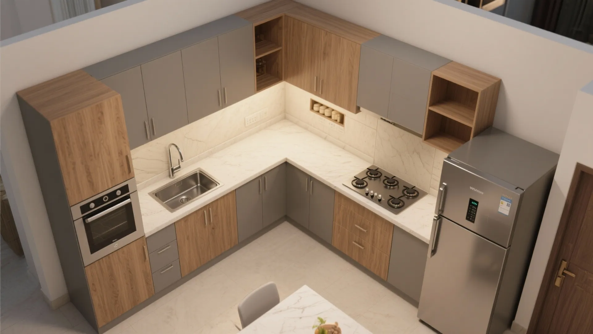 L-shaped layout that frees up priceless counter space