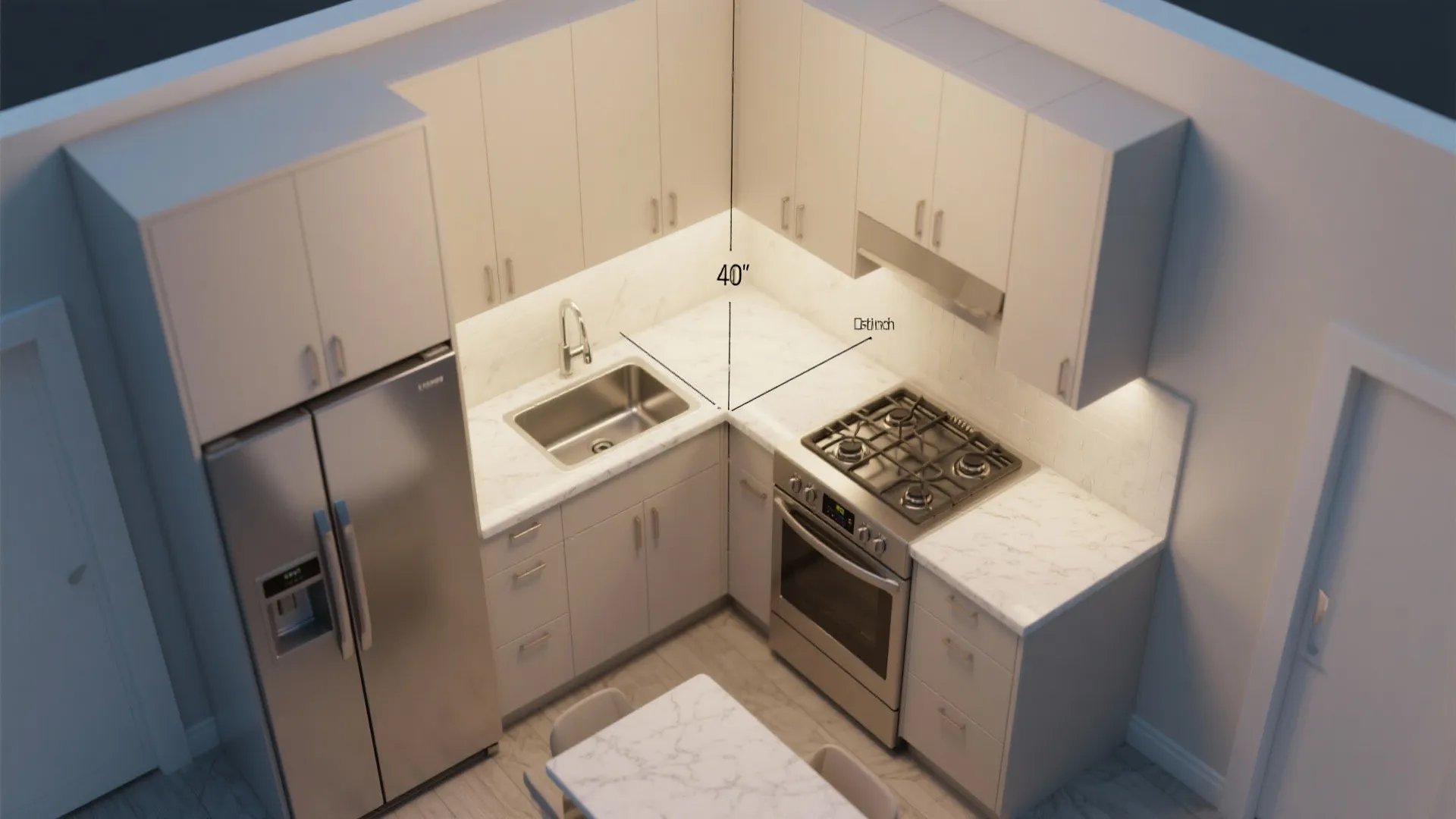 L-shaped layout that opens more counter