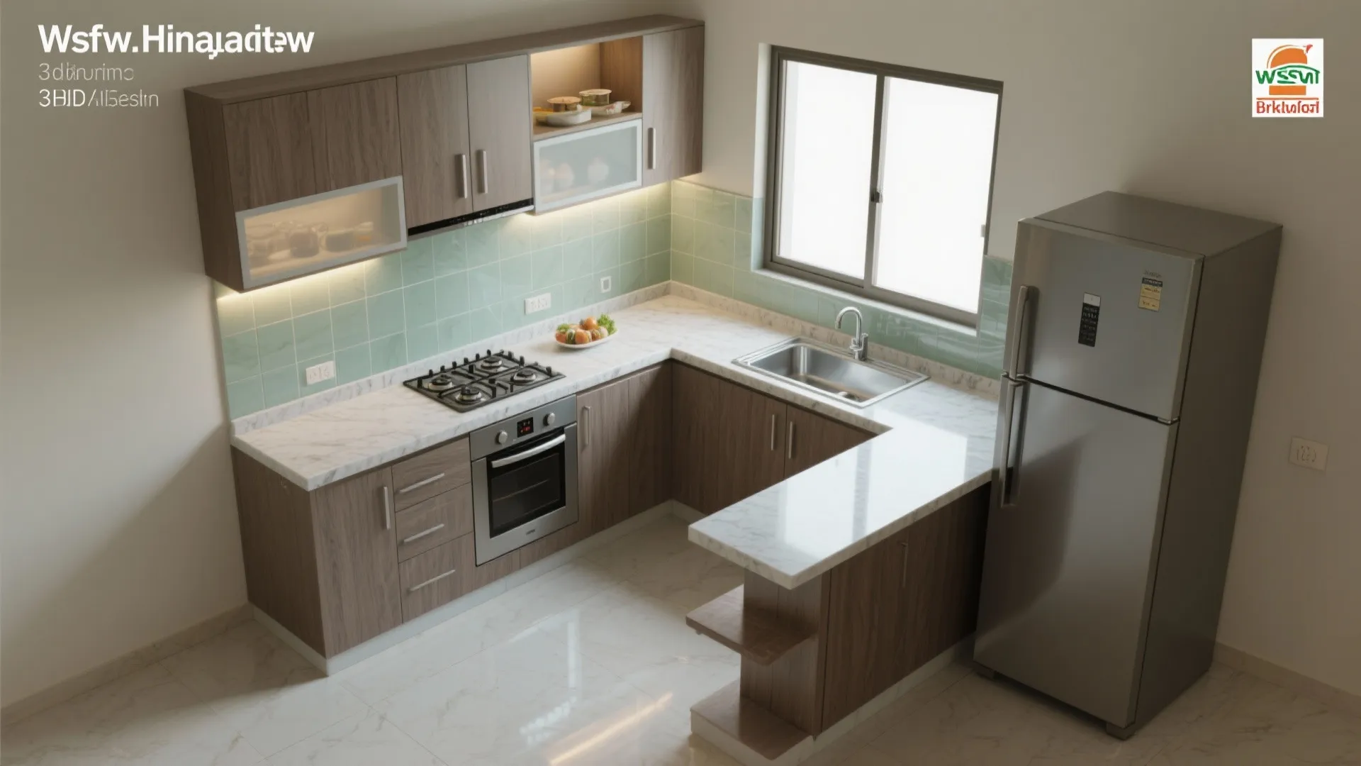 L-shaped small kitchen layout