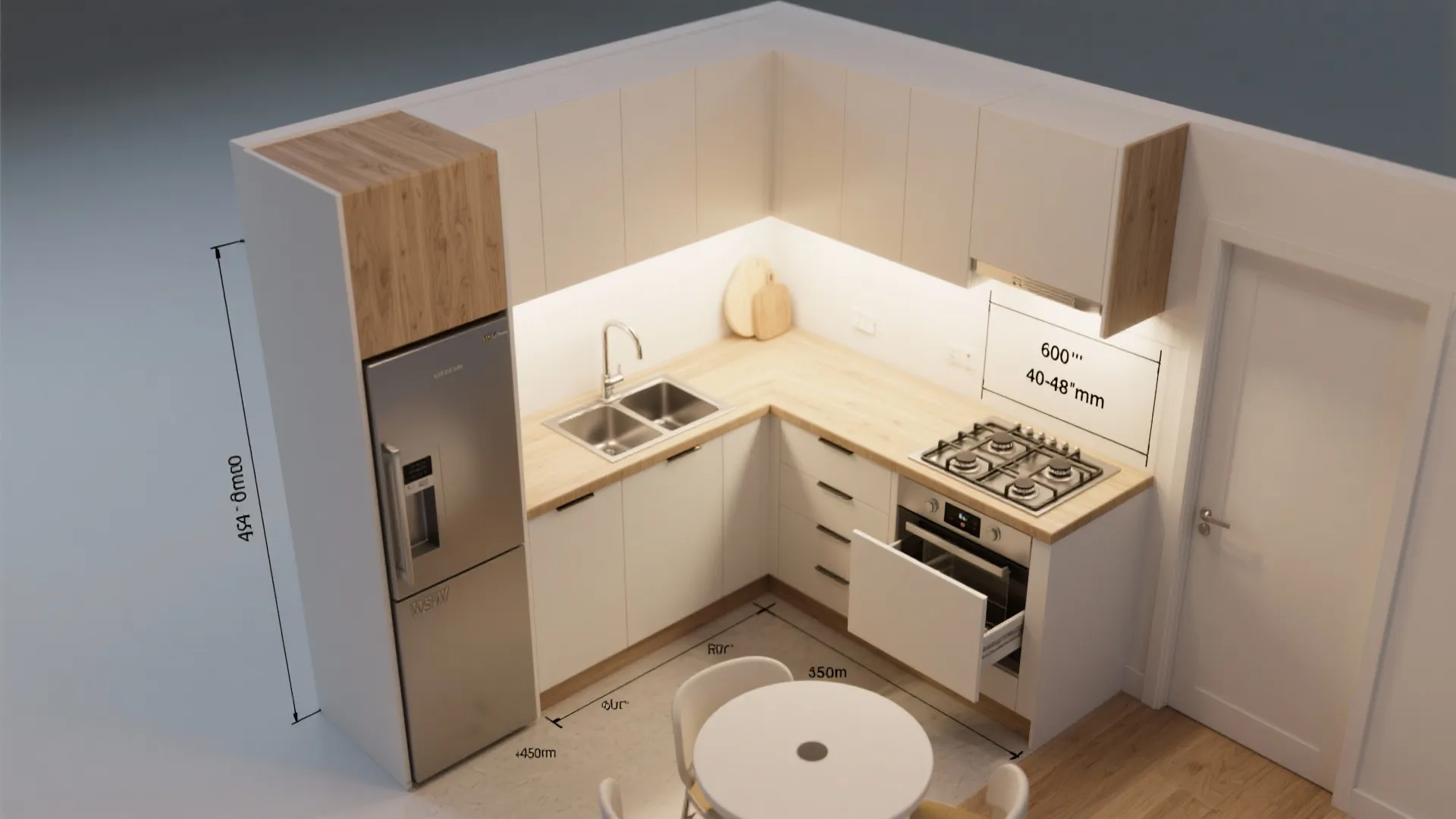 L-shaped layout for counter space