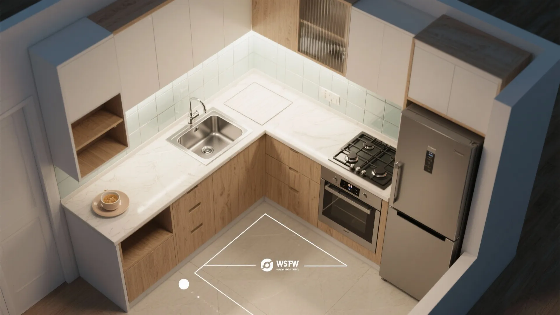 L-shaped layout in a compact kitchen