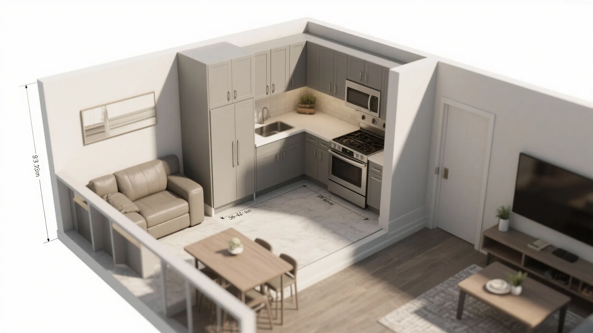 L-Shaped Kitchen with a Defined Recliner Nook
