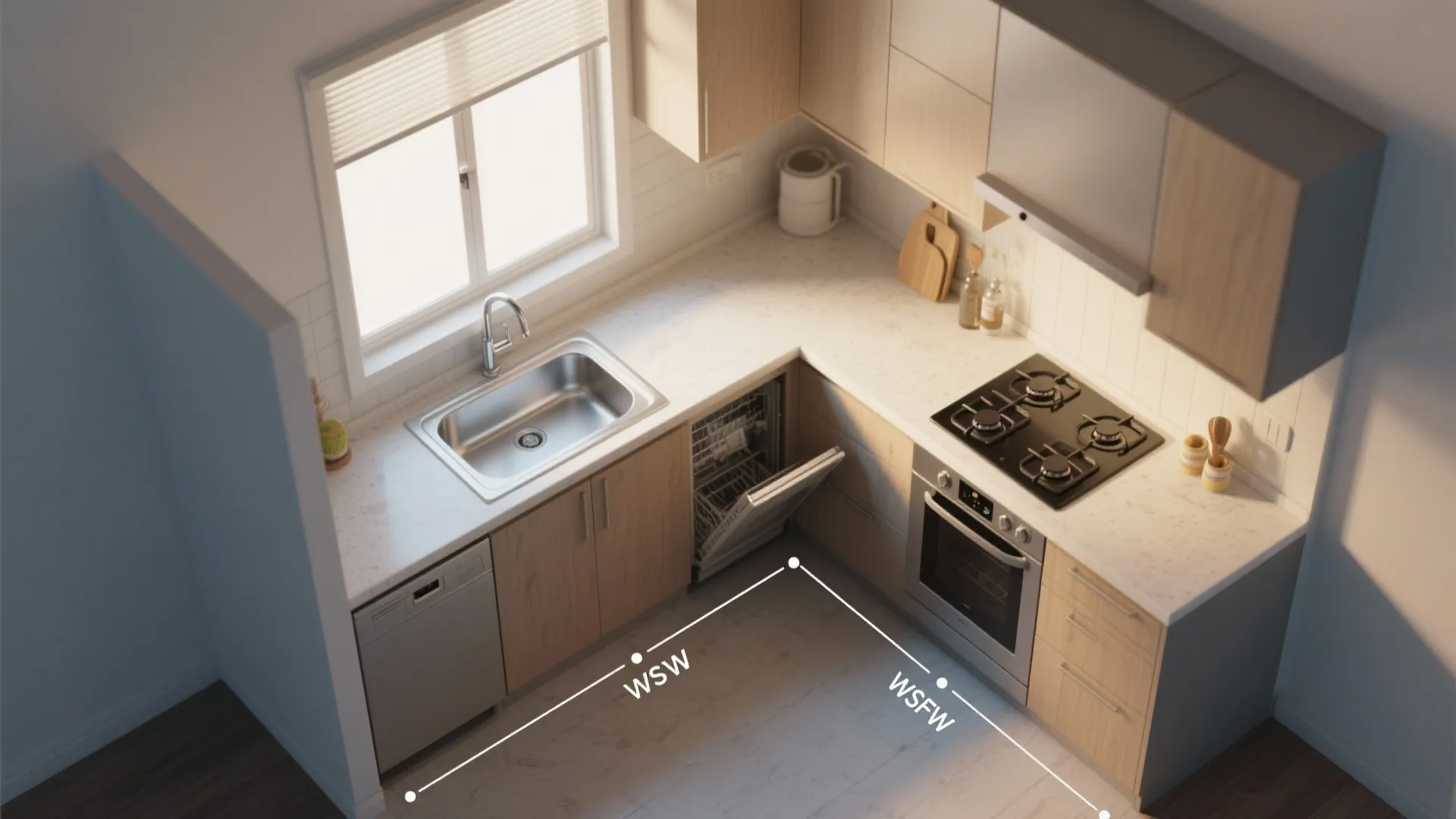 L-shaped small kitchen layout