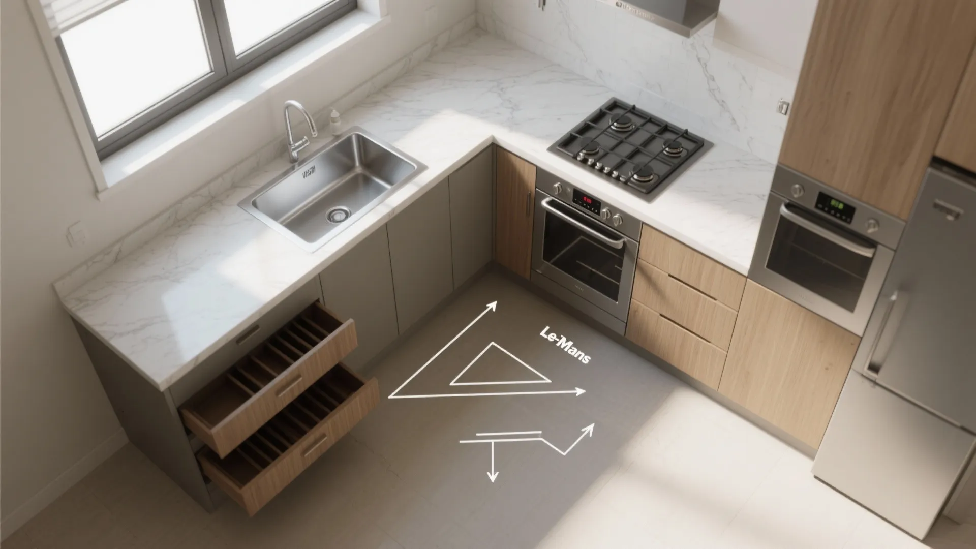 L-Shaped Layout That Frees Counter Space