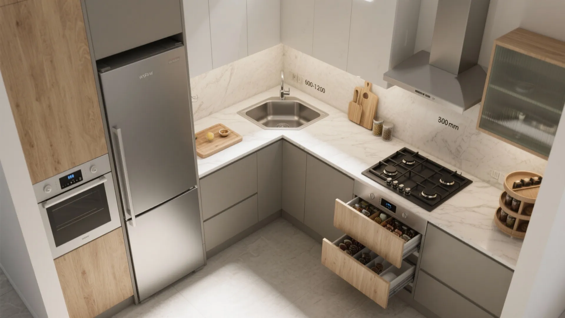 L-Shaped Small Kitchen Layout That Frees Up Counter Space