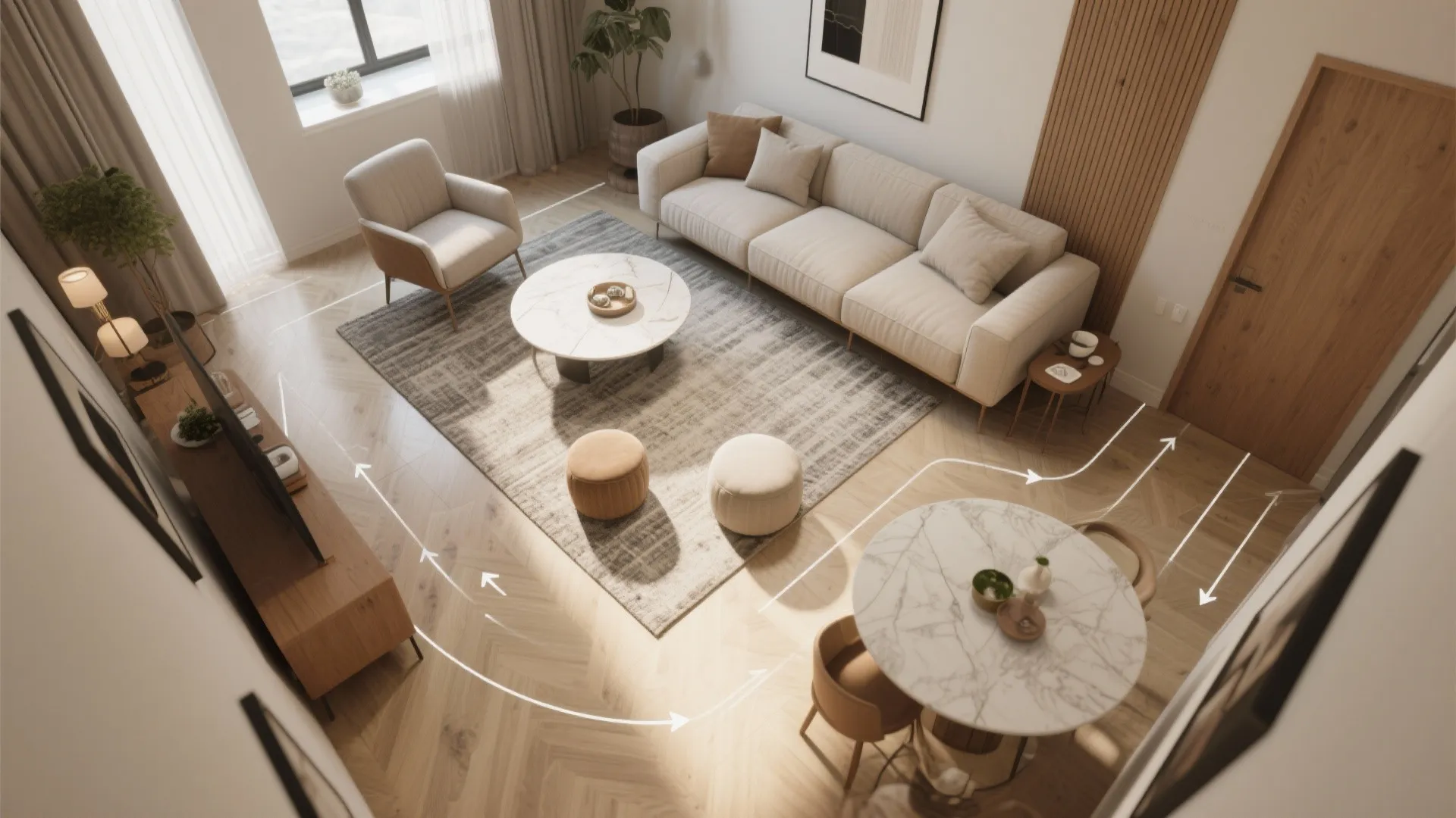 L-Shaped Living-Dining to Unlock Circulation