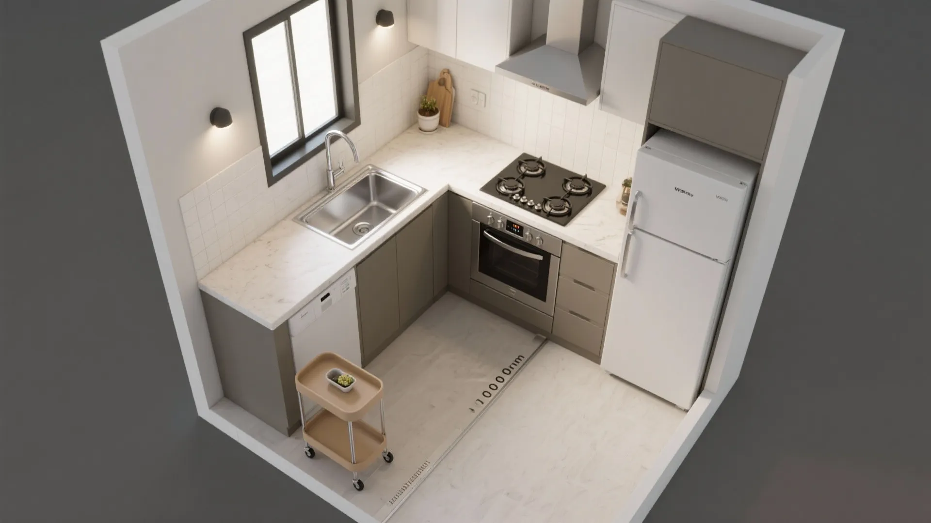 Compact L-Shape with Island-Like Cart