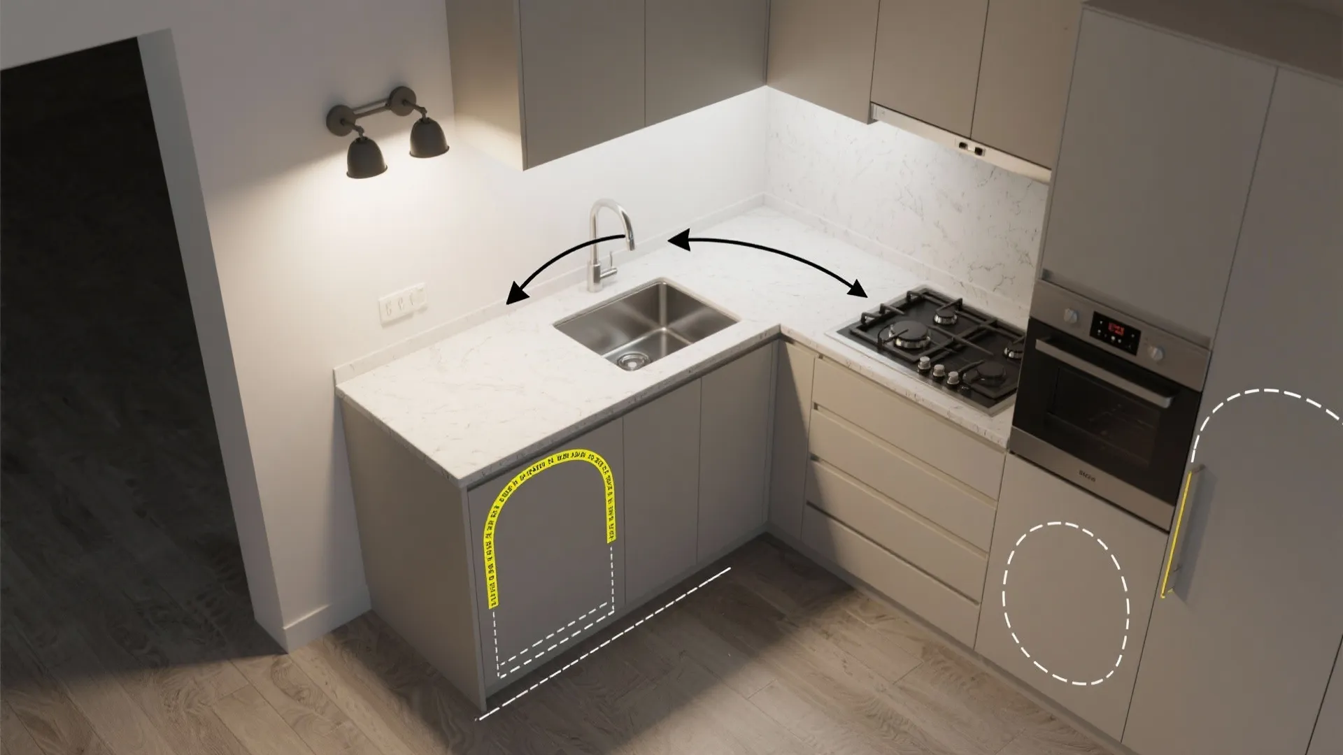 4) Pivoting heads for flexible L layouts