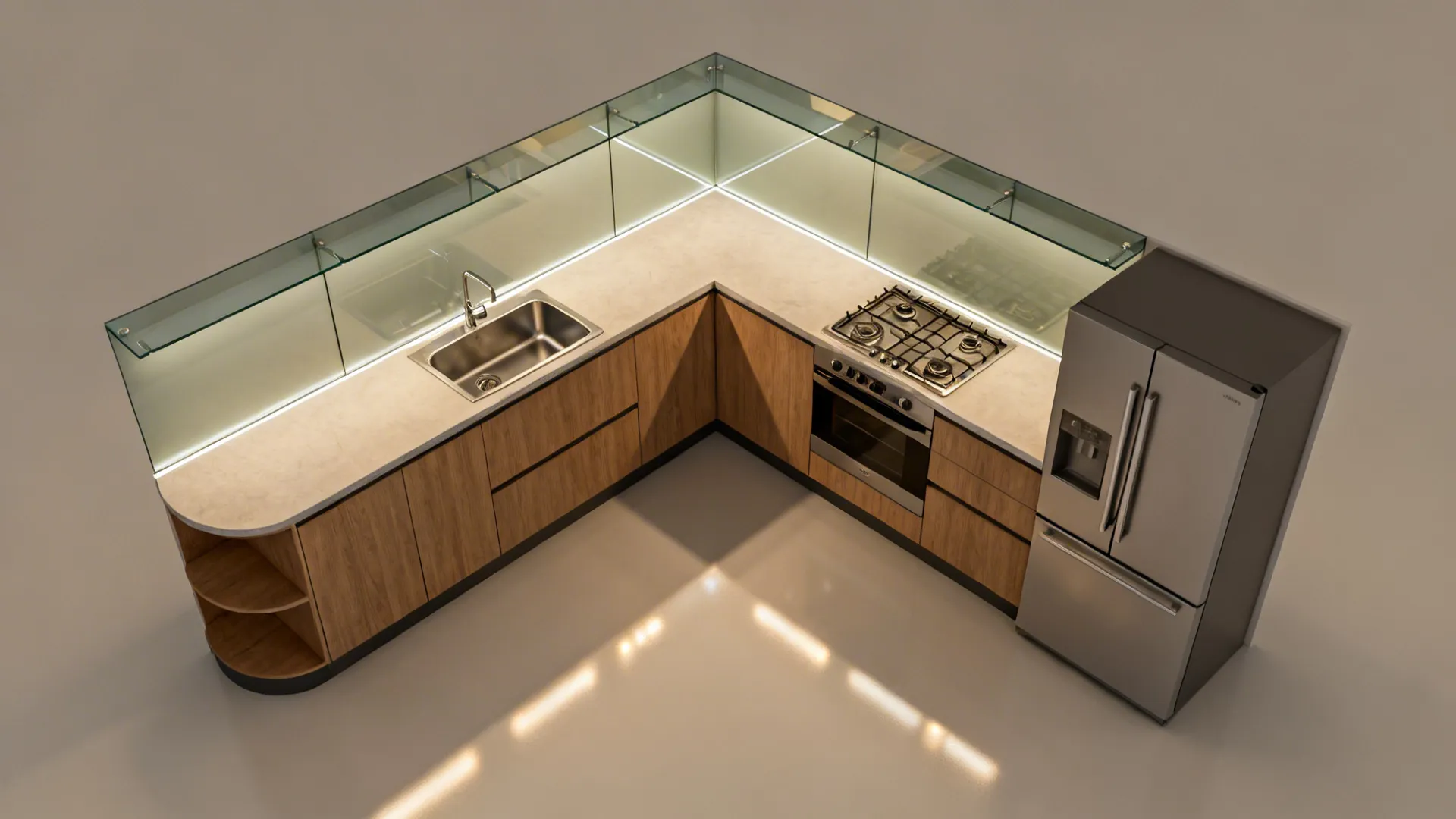 L-shaped layout for compact efficiency