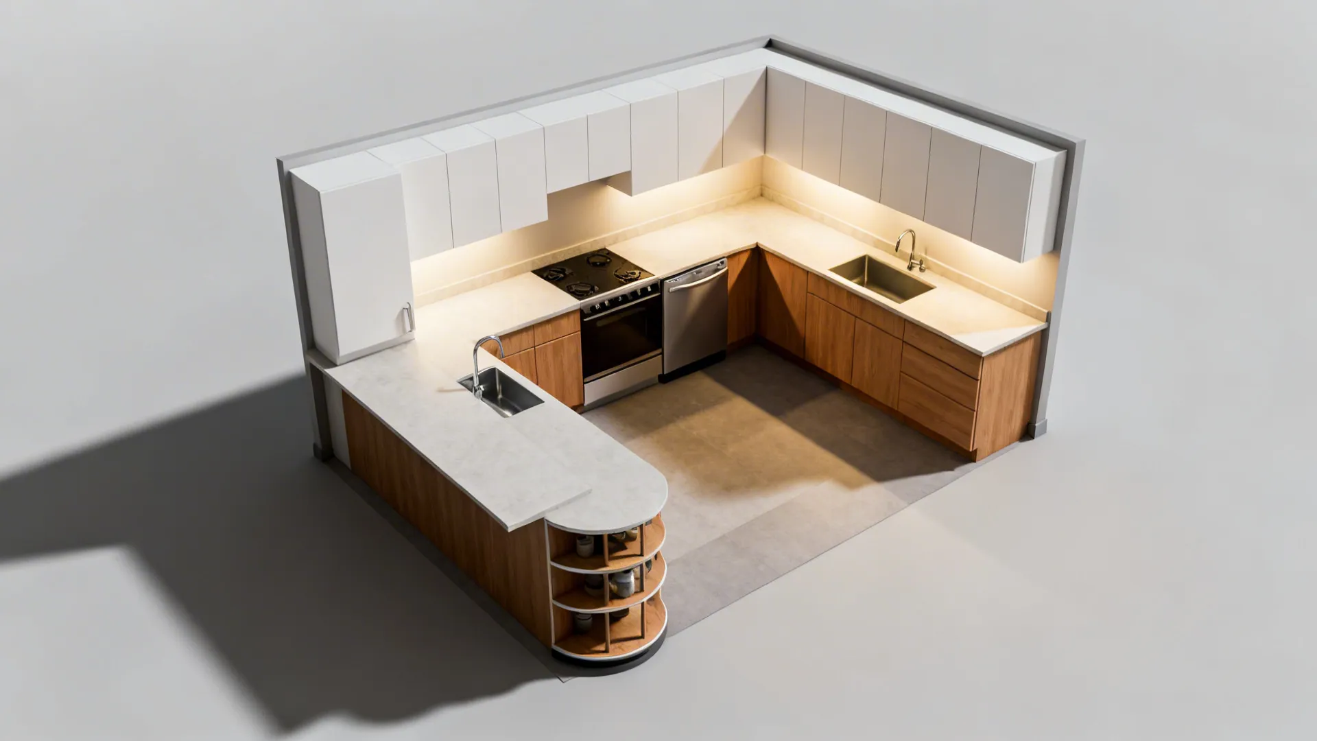 L-Shaped Layouts for Flow and Counter Space