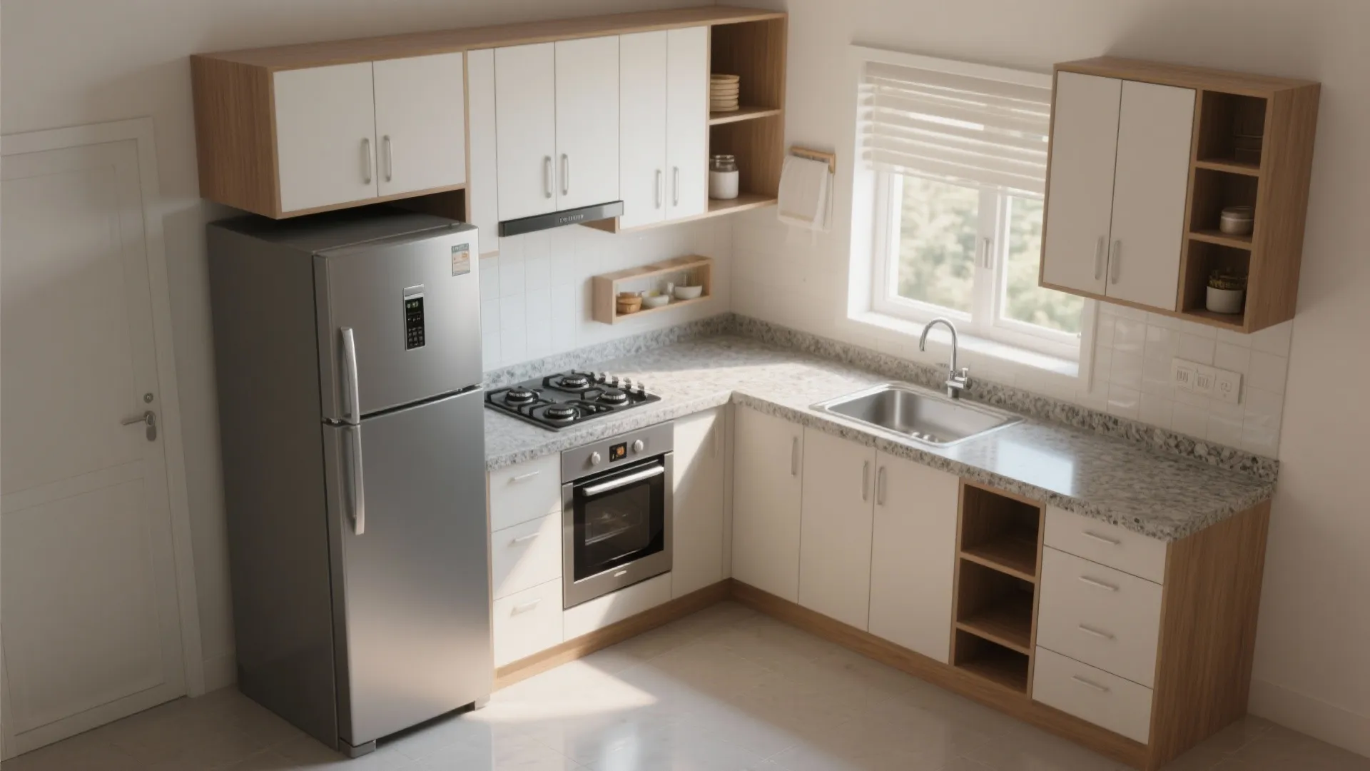 L-shaped compact kitchen layout