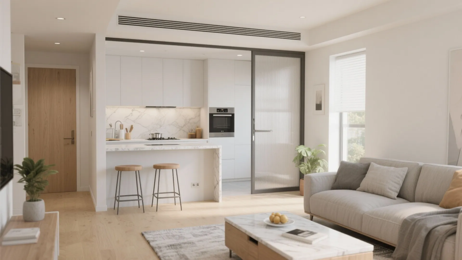 L-shaped living-dining with a breakfast ledge