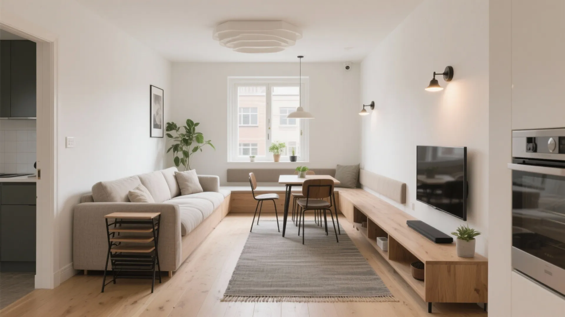 Open L-shaped Living–Dining Core Downstairs